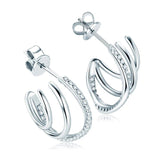 New Geometric Triple Hoops Moissanite Diamonds Stud Earrings, Silver Illusion Piercing Earrings Fine Jewellery - The Jewellery Supermarket