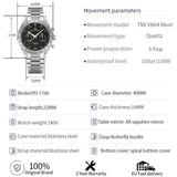 Popular Top Luxury Brand Moon Sport Waterproof Chronograph AR Sapphire VK64 Steel Retro Luminous Quartz Watch for Men - The Jewellery Supermarket