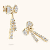Long Tassel Bowknot Dangle Moissanite Diamonds Stud Earrings for Women - Lab Diamond Silver Earrings Fine Jewellery