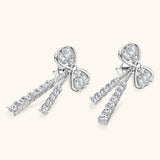 Long Tassel Bowknot Dangle Moissanite Diamonds Stud Earrings for Women - Lab Diamond Silver Earrings Fine Jewellery - The Jewellery Supermarket