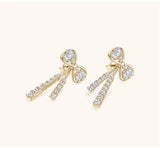 Long Tassel Bowknot Dangle Moissanite Diamonds Stud Earrings for Women - Lab Diamond Silver Earrings Fine Jewellery - The Jewellery Supermarket