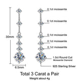 Admirable 3CT Pair D Colour VVS1 Moissanite Diamonds Dangle Earrings For Women - Long Tassel Silver Fine Jewellery - The Jewellery Supermarket