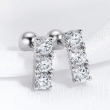 Elegant 6 Stones D Colour Moissanite Diamonds Screwback Earrings - Silver Earrings Plated in Pt950 Fine Jewellery