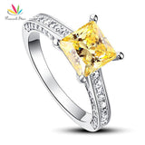 1.5 Ct Princess Cut Yellow Canary Simulated Lab Diamond Silver Promise Engagement Ring - The Jewellery Supermarket