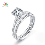 2-PC 1 Carat Simulated Lab Diamond Silver Twist Solitaire Promise Engagement Ring Set
