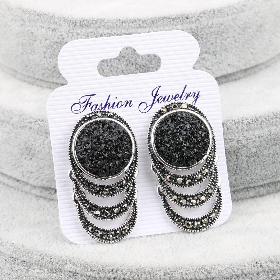 2021 Fashion Black Broken Stone Boho Tibetan Silver Ethnic Earrings - The Jewellery Supermarket
