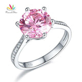3 Carat Fancy Pink Round Cut Simulated Lab Diamond Silver Wedding Engagement Ring