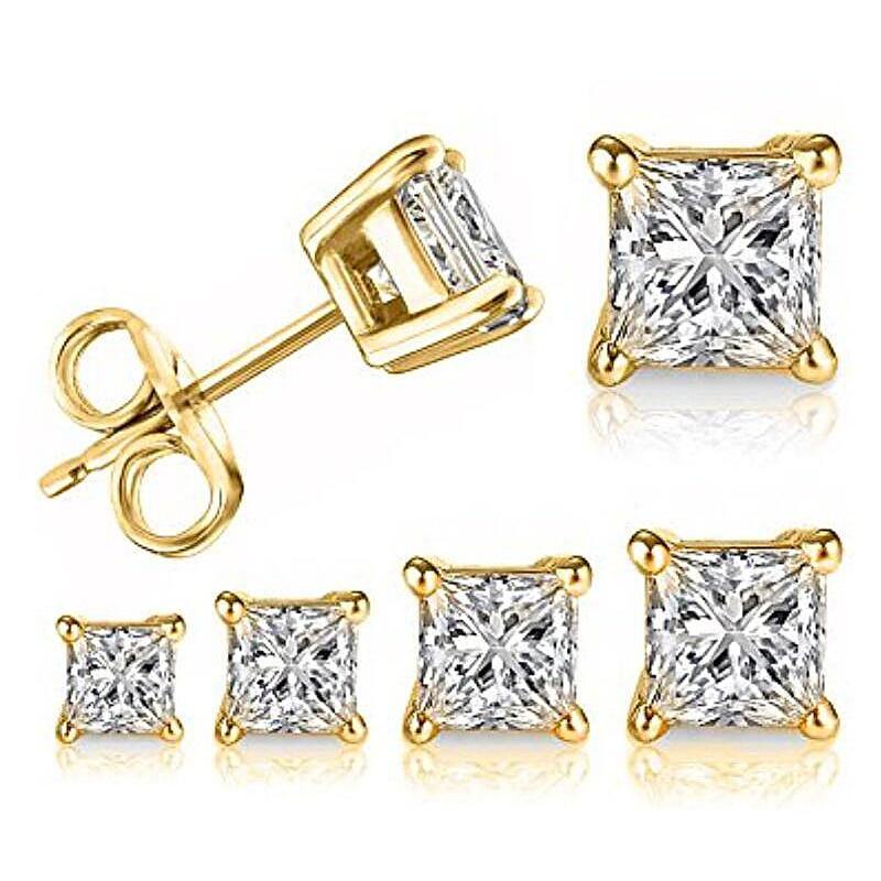 4-Claws Square Sona Diamond Silver Stud Earrings For Women - The Jewellery Supermarket
