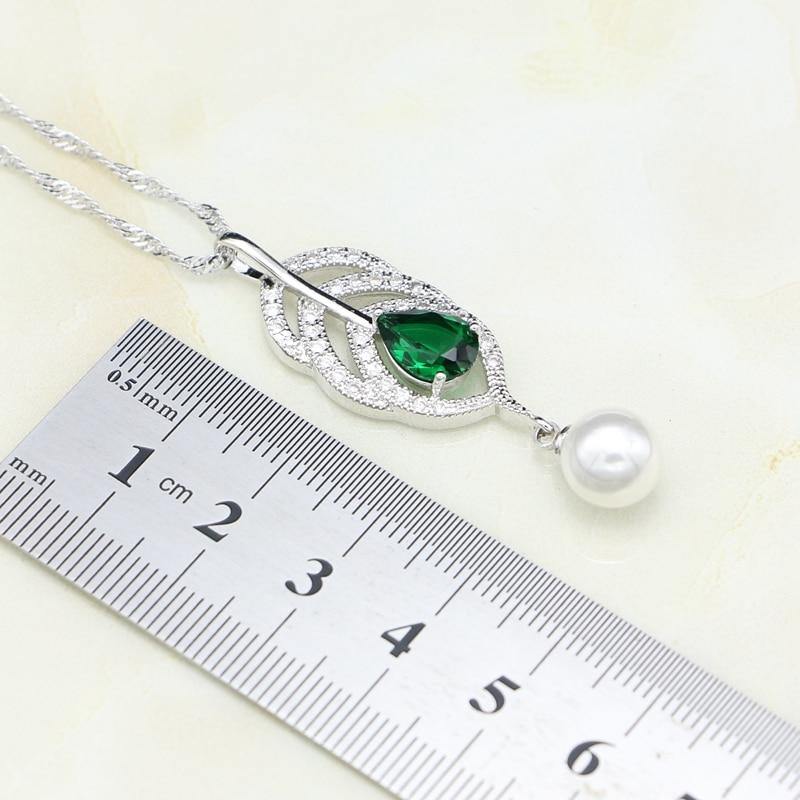 925 Silver Natural Green AAA+ Cubic Zirconia White Pearl Jewellery Set - The Jewellery Supermarket