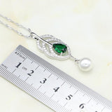 925 Silver Natural Green AAA+ Cubic Zirconia White Pearl Jewellery Set - The Jewellery Supermarket
