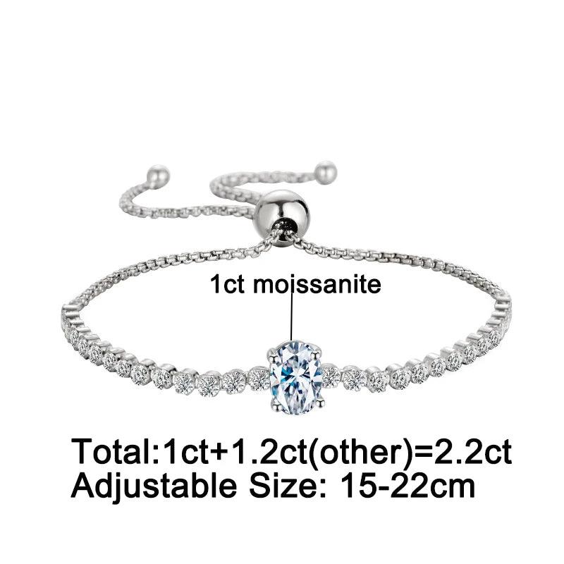 Marvelous 2.2 Carat Oval Cut Moissanite Diamonds Charm Hand Chain Tennis Bracelet Silver Adjustable Jewellery - The Jewellery Supermarket