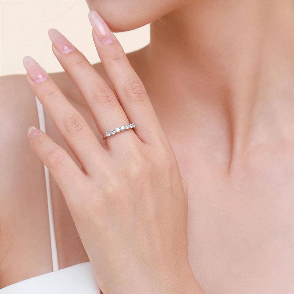Sparkling 7 Stone 3mm Moissanite Diamonds Eternity Rings for Women Silver Engagement Wedding Rings Fine Jewellery - The Jewellery Supermarket