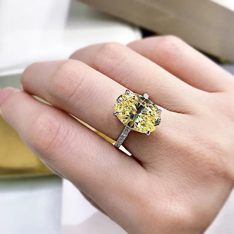 Outstanding Egg-shaped Yellow AAAAA High Carbon Diamond Big Rings - Silver Fine Jewellery Party Birthday Gift - The Jewellery Supermarket