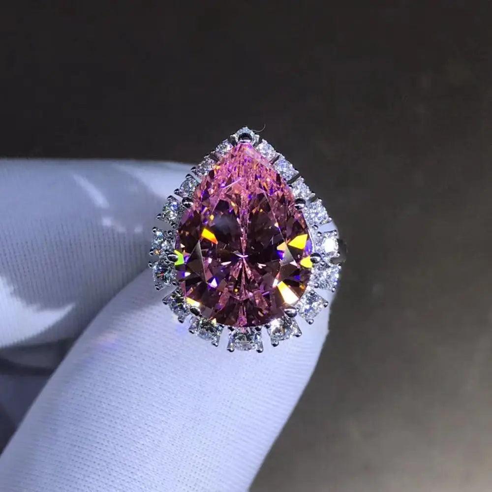 Fabulous Pear Cut 10 CT 3EX VVS Pink AAAAA Lab Created Gemstone Wedding Engagement Big Rings - Fine Jewellery - The Jewellery Supermarket
