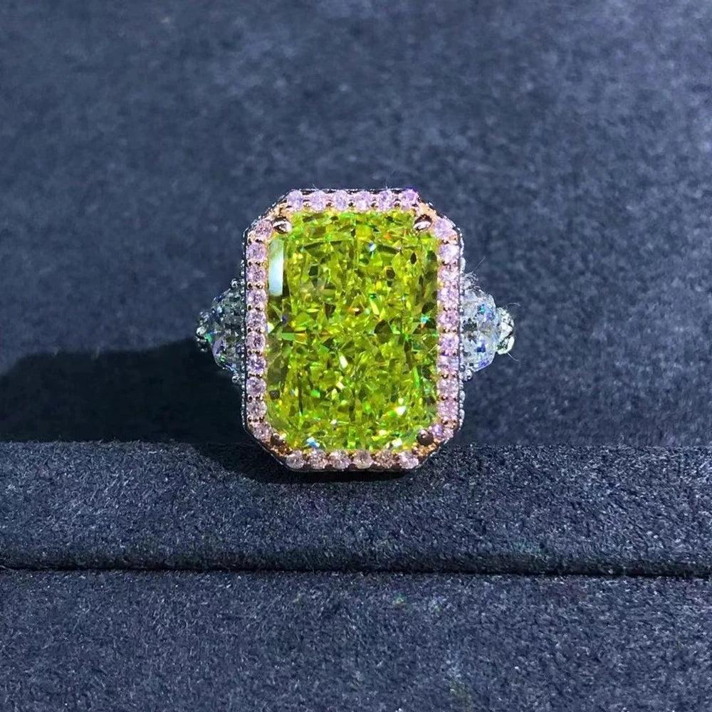 Luxury 3EX 6CT VVS Apple Green AAAAA Lab Created Gemstone Big Rings - Wedding Engagement Fine Jewellery - The Jewellery Supermarket