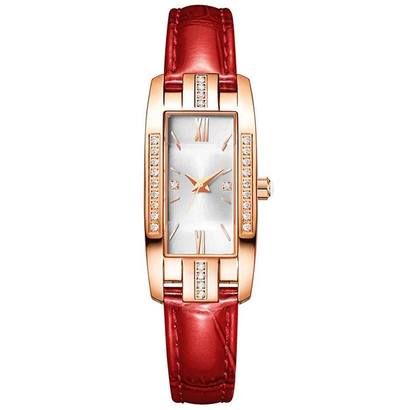 New Arrival Luxury Rectangular Compact Dial with CZ Diamonds - High Quality Thin Belt Quartz Ladies Watches - The Jewellery Supermarket