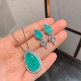 Popular Paraiba Tourmaline and Aquamarine Drop Earring Pendant Necklace Vintage Fine Jewellery Sets for Women - The Jewellery Supermarket