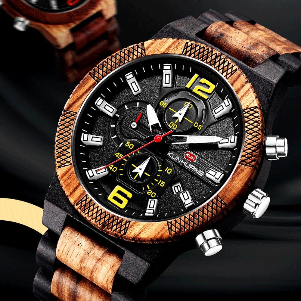 Luxury Luminous Multi-function Men's Hipster Wooden Watches - Quartz Retro Watch for Men Fashion Sport Timepieces  - The Jewellery Supermarket
