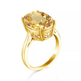 Intense 14K Gold Plated Silver Citrine Ring With Stone Oval Shape Gem 4 Prong Setting Shiny Jewellery for Women - The Jewellery Supermarket