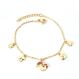 Cute Style Gold Colour Mushroom Flower Pendants Beaded Chains Charm Bracelets - Stainless Steel link Chain