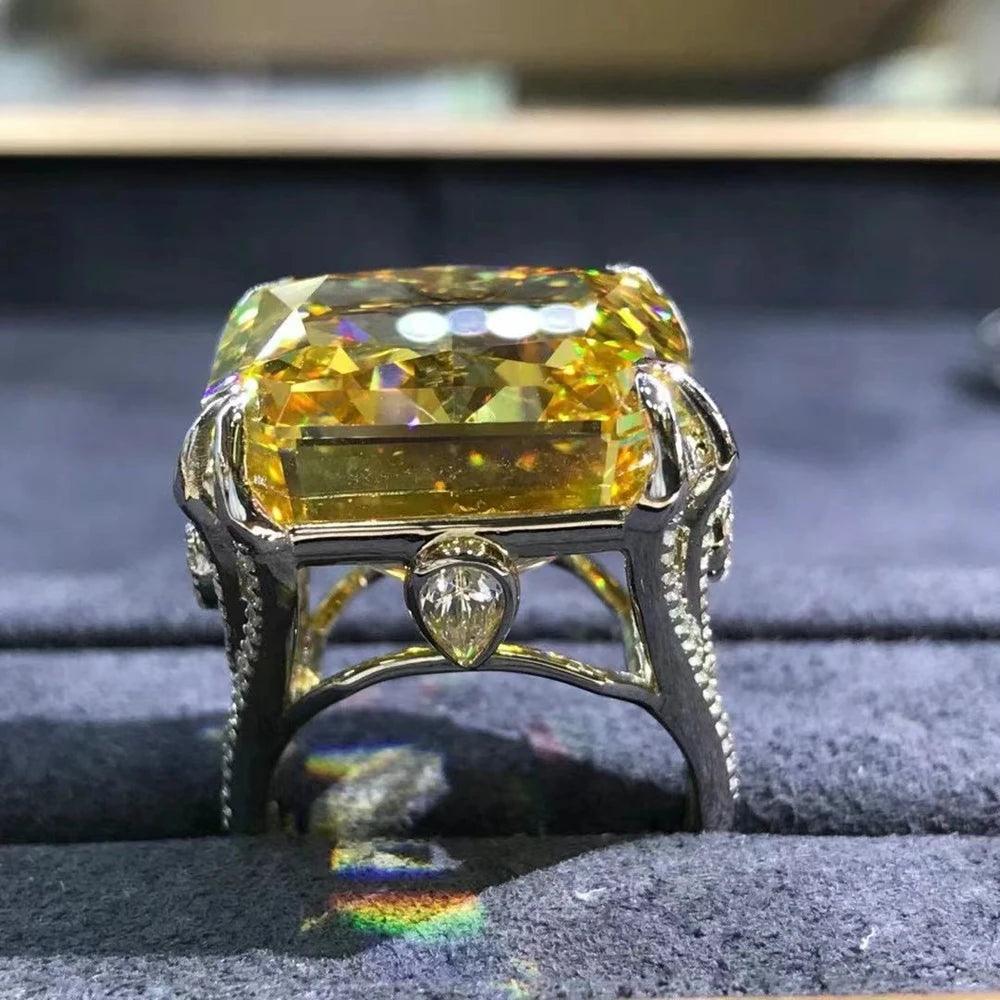 Top Quality Luxury Sterling Silver AAAAA 3EX 20CT VVS Yellow Created Lab Diamond Wedding Big Ring - Fine Jewellery - The Jewellery Supermarket