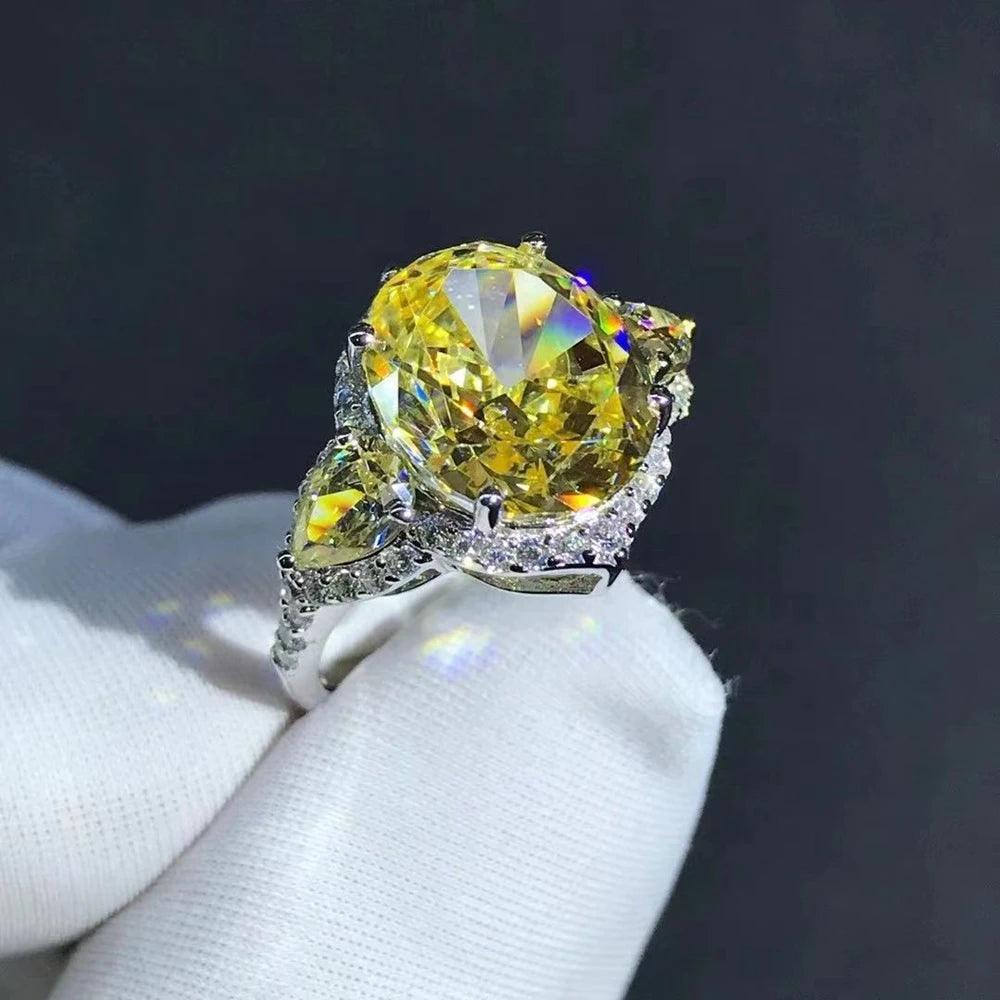 Sparkling Oval 3EX 5CT VVS D Color AAAAA Pink Yellow Lab Created Diamond Big Rings - Fashion Fine Jewellery - The Jewellery Supermarket