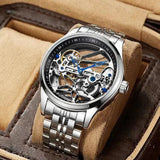 Limited Edition Hollow out Tourbillon Automatic Mechanical Fashion Belt and steel band Mens Skeleton Watch - The Jewellery Supermarket