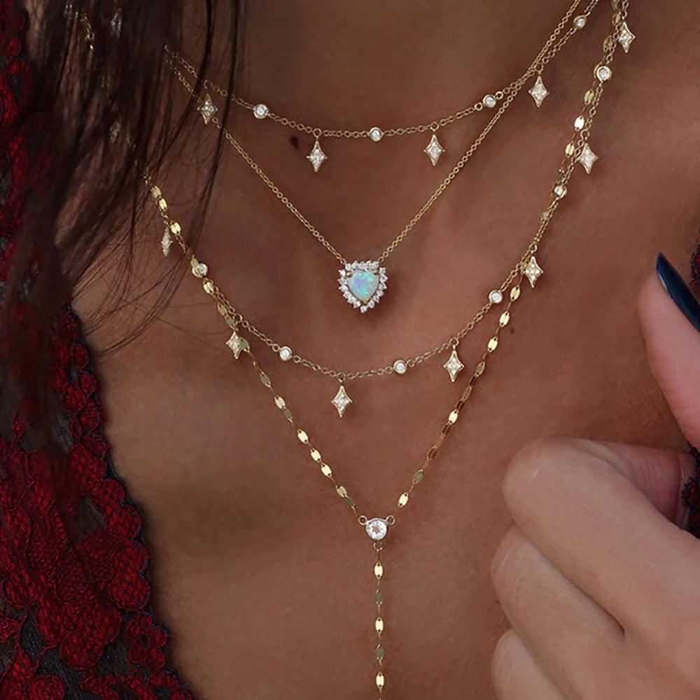 Boho Vintage Heart Shape Crystal Star Gold Colour Necklaces For Women and Girls - Multilayer Female Jewellery - The Jewellery Supermarket