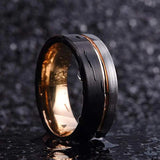 New Black Rose Gold Line Brushed 6/8mm Wedding Band Engagement Rings - Party Trendy Tungsten Men's Rings - The Jewellery Supermarket