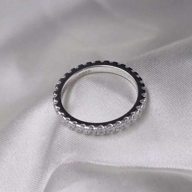 Delicate Sparkling Moissanite Diamonds Eternity Rings For Women - Silver Wedding Engagement Fine Jewellery  - The Jewellery Supermarket
