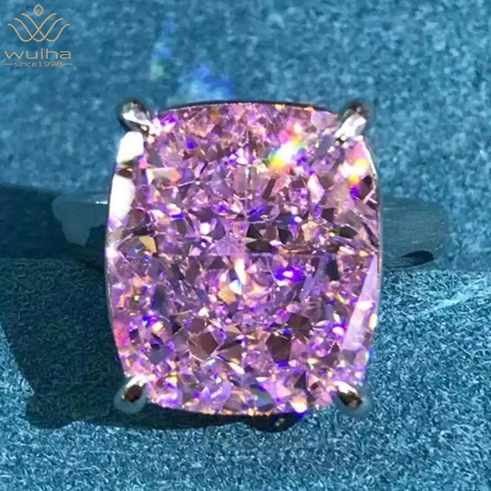 WUIHA Solid 925 Sterling Silver 3EX Cushion Cut 8CT VVS Pink Created Moissanite Wedding Engagement Customized Ring Fine Jewelry - The Jewellery Supermarket
