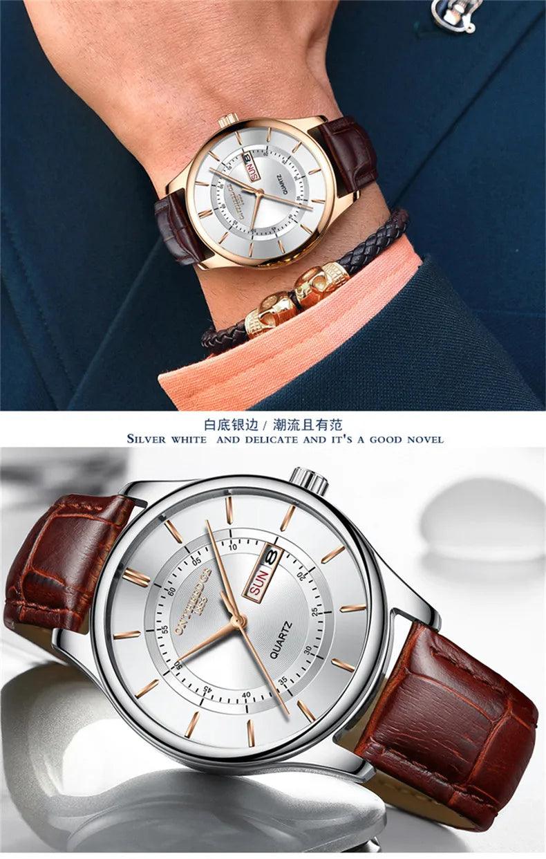 New High Quality Rose Gold Dial Leather Waterproof Business Fashion Quartz Movement Wristwatches for Men - The Jewellery Supermarket