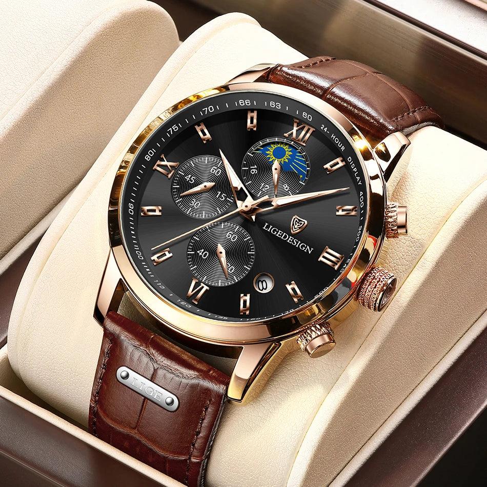 Top Brand Luxury Leather Strap Waterproof Sport Quartz Chronograph Business Wrist Watches for Men - The Jewellery Supermarket
