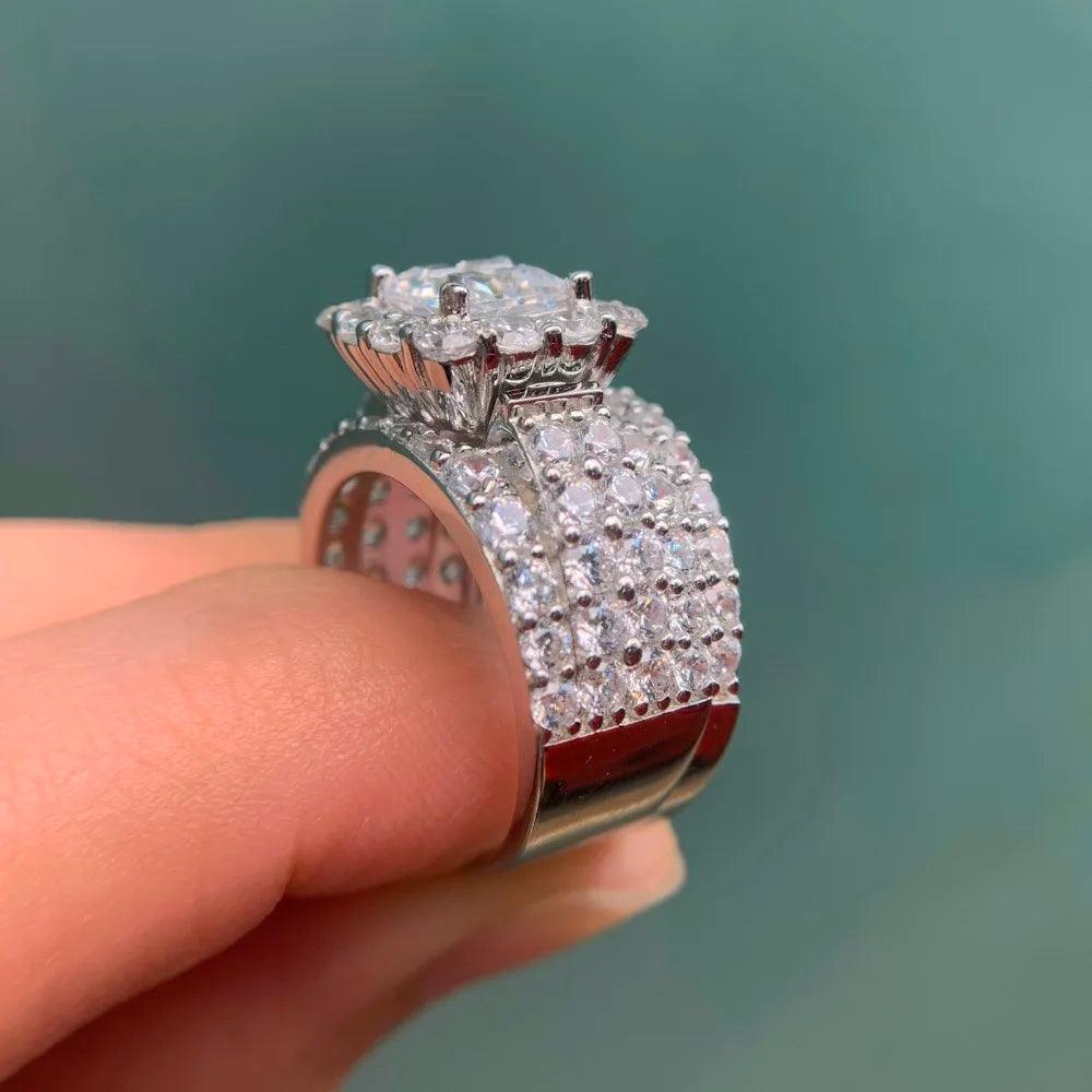 Stunning 4 Carats Cross Cut AAAAA Quality High Carbon Lab Created Diamonds Classic Ring - Ring Set For Women - The Jewellery Supermarket