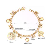 Heart Tree of Life Pendant Bracelets For Women - Gold Colour Stainless Steel Cuban Link Chain Fashion Jewellery - The Jewellery Supermarket