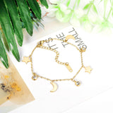 Gold Colour Stainless Steel Star Moon Round Cubic Zirconia Pendants Link Chains Charm Bracelets with extender - The Jewellery Supermarket