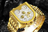 Top Brand Luxury Gold Tone Big Dial 3 Time Zone Military Style Hipster Watches -  Waterproof Sport Men's Watches