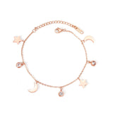 Gold Colour Stainless Steel Star Moon Round Cubic Zirconia Pendants Link Chains Charm Bracelets with extender - The Jewellery Supermarket