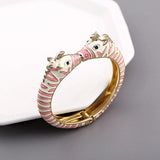 New Arrived Women's Gold Plated Cuff Bangle Statement Braelet Animal Style with Enamel Colorful Horse Bracelet Double Colors - The Jewellery Supermarket