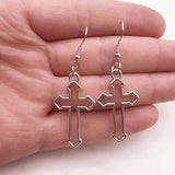 Handmade Simple Cool Vintage Silver Color Cross Charms Drop Earrings Jewellery - Best Christian Gift For Women - The Jewellery Supermarket