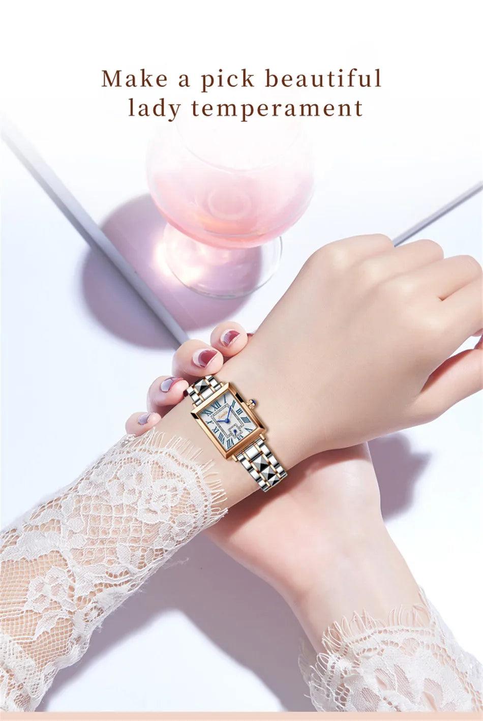 New Luxury Brand Fashion Square Ladies Quartz Bracelet Set Dial Simple Rose Gold Luxury Women Watches - The Jewellery Supermarket