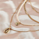 Boho Vintage Gold Colour Faux Pearl Snake Chain Shell Fashion Necklaces For Women, Girls Multilayer  Jewellery