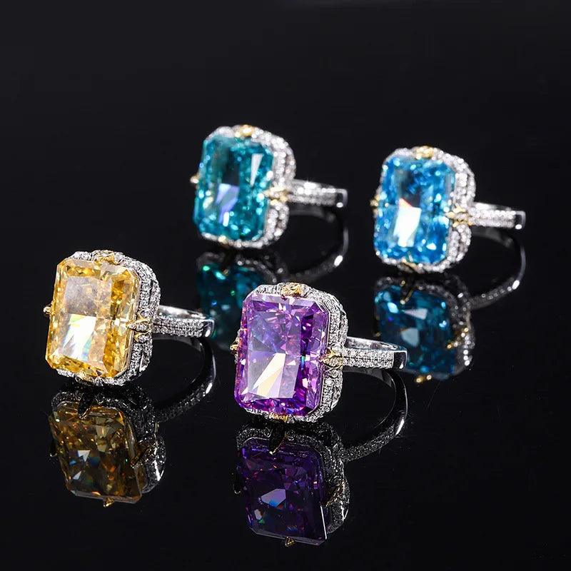 Sparkling Blue Yellow Purple High Quality AAAAA High Carbon Diamonds Rings for Women - Silver Fine Jewellery - The Jewellery Supermarket