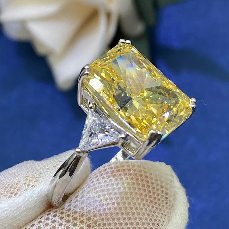 Sparkling Silver Created Citrine Lab Diamond Gemstone Big Rings for Women - Wedding Engagement Fine Jewellery - The Jewellery Supermarket