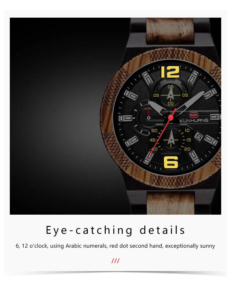 Luxury Luminous Multi-function Men's Hipster Wooden Watches - Quartz Retro Watch for Men Fashion Sport Timepieces  - The Jewellery Supermarket