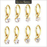 New Exquisite Stainless Steel White Cubic Zirconia Crystals Hoop Waterdrop Star Heart Round Earrings For Women and Girls