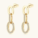 Awesome 14KGP Round D 1.5mm Moissanite Diamonds Drop Stud Earrings  - Silver Link Chain Earrings Fine Jewellery