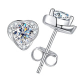 Elegant Heart Shape Flower 1ct D Colour Moissanite Diamonds Earrings for Women - Silver Sparkling Fine Jewellery - The Jewellery Supermarket