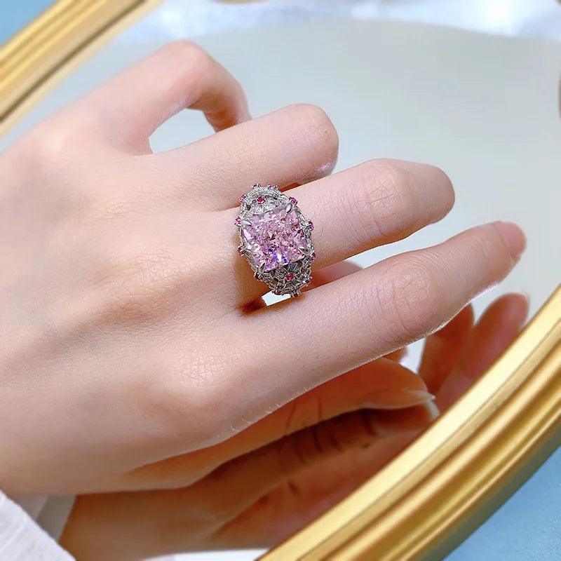 Luxury Pink AAAAA Lab Grown Diamond Big Ring - Silver Party Wedding Rings for Women Engagement Jewellery - The Jewellery Supermarket