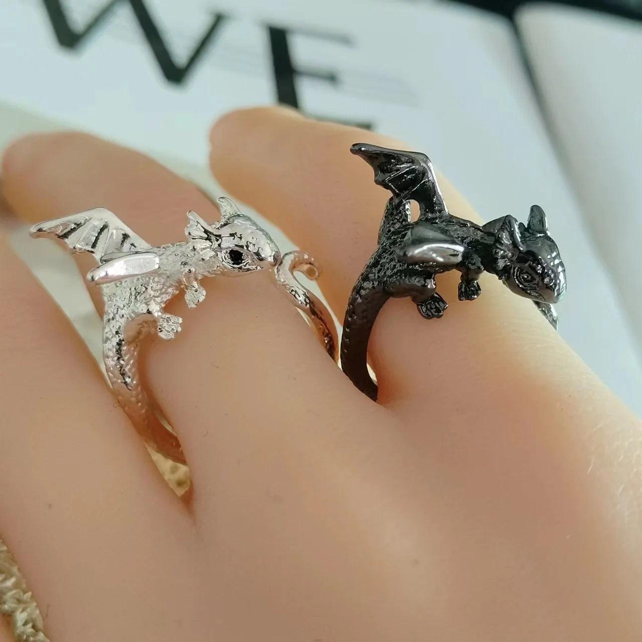 New Funny Black Dragon Adjustable Rings For Women and Girls -  Young Girl Luxury Designer Jewellery Trendy Rings - The Jewellery Supermarket